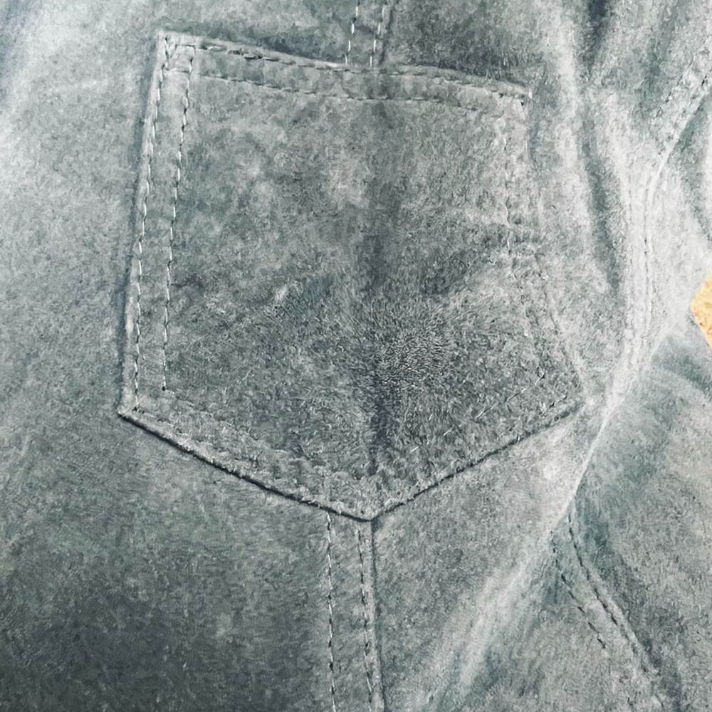 Caslon Vintage Blue Suede Blazer faded Leather Split Sleeves 4 Pocket Full Lined - Picture 3 of 15